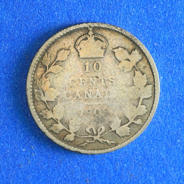 1909 Canada 10 cent coin - Normal leaf variety
