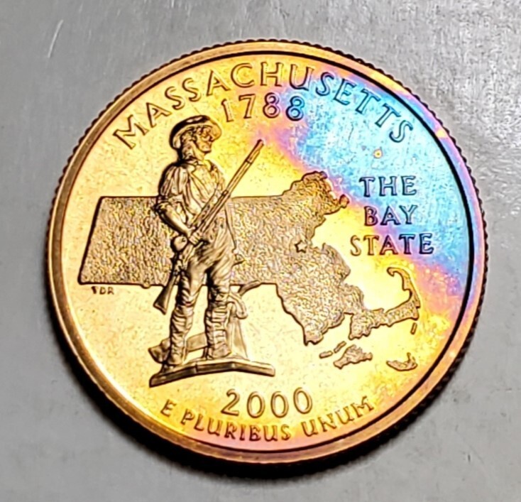 TONED 2000 S MASSACHUSETTS STATE QUARTER CLAD PROOF UNC #C5366