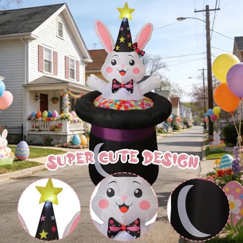 5 Ft Inflatable Easter Bunny in Magic Hat Yard Decoration, Cute Wizard Rabbit