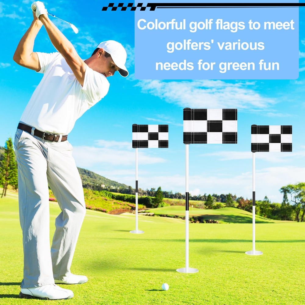 6 Pack Checkered Golf Flags 8 x 6 inch Portable 420D Nylon Training Target Fl...