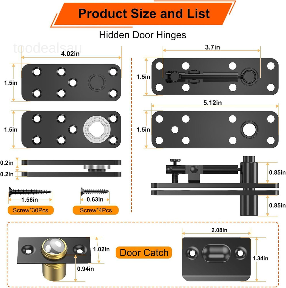 Hidden Door Hinge, 570LBS Load-Bearing Thickened Solid Alloy 1 Set, Black