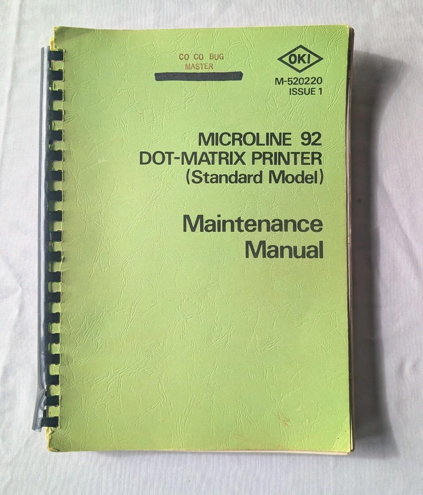 Vintage OKI Microline 92 Dot-Matric Printer Maintenance Manual (Standard Model)