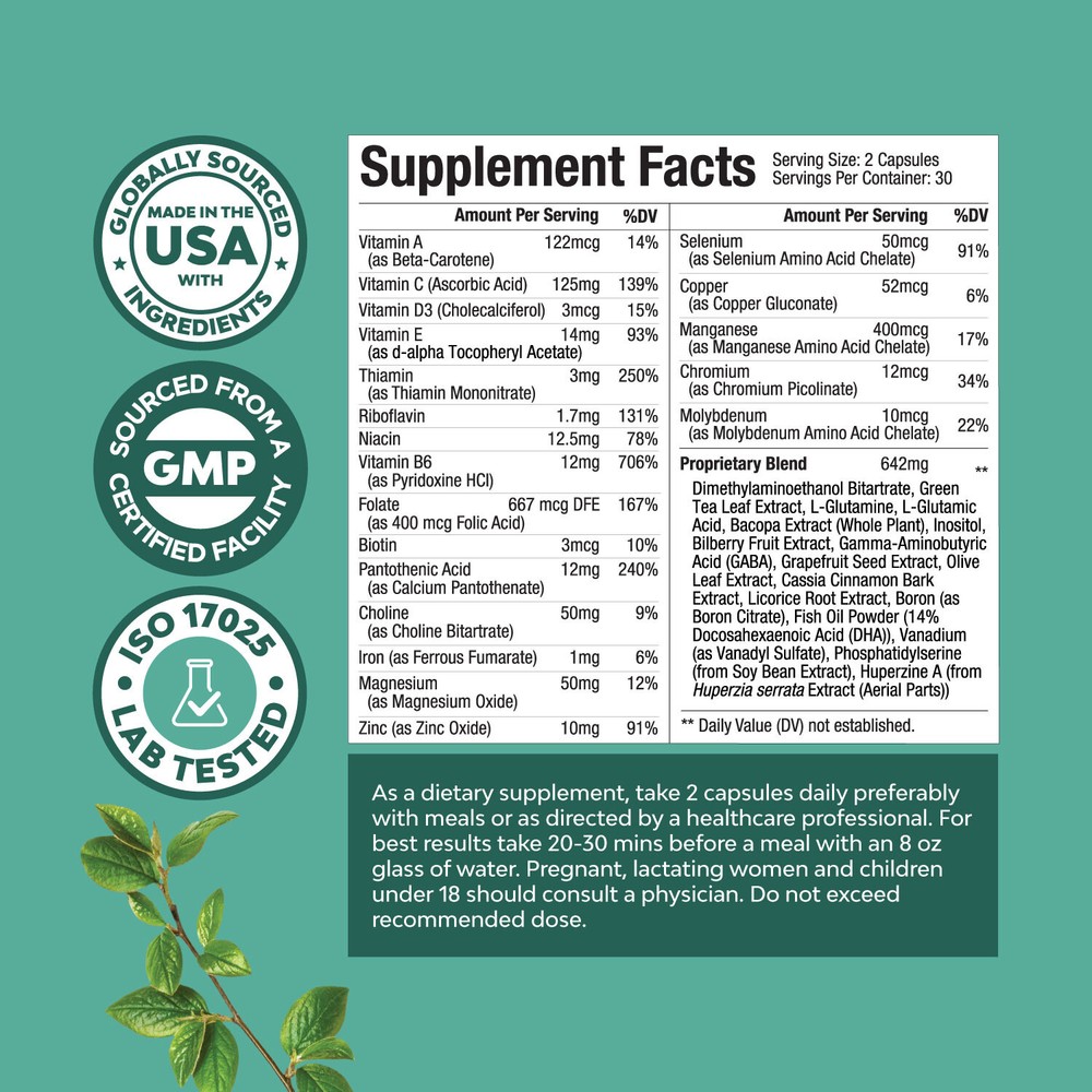Advanced Brain Supplement for Memory and Focus - Nootropics Brain Support 60ct