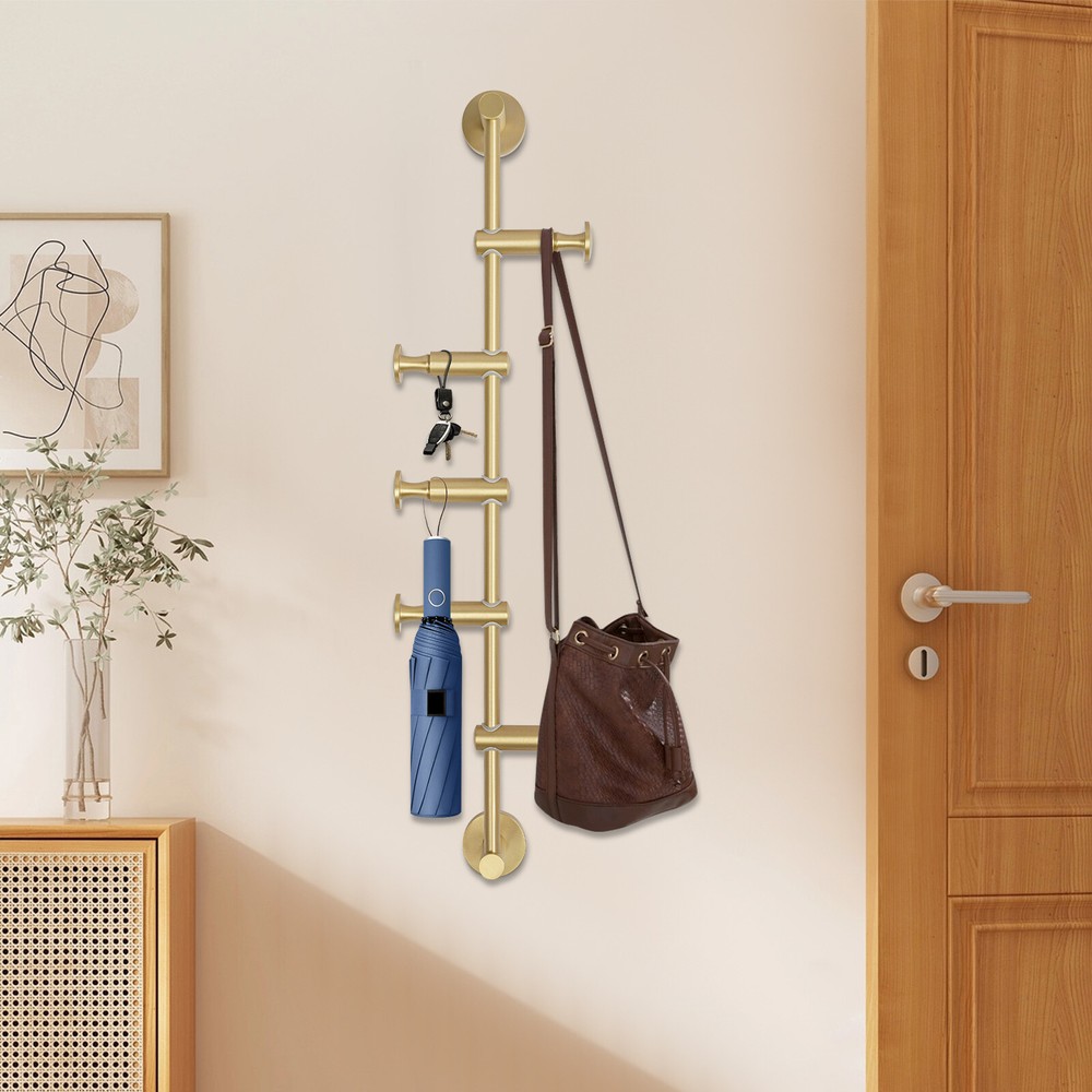 Wall Mounted Vertical Coat Rack Coat Rack with 5 Adjustable 180°rotating Hooks