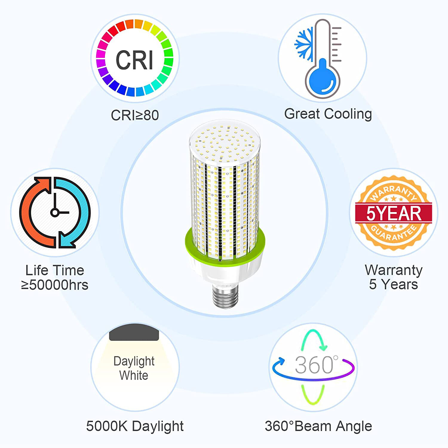 50 Pack LED Corn Light Bulb 400W Equivalent E39 100W 15000LM 5000K Garage Lights