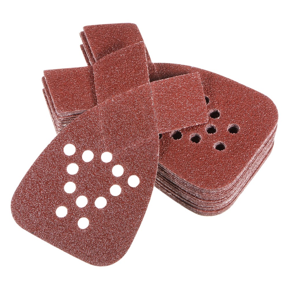 24pcs 40 Grit 12 Hole Hook Loop Sandpaper Triangular Sanding Pad with Extra Tip