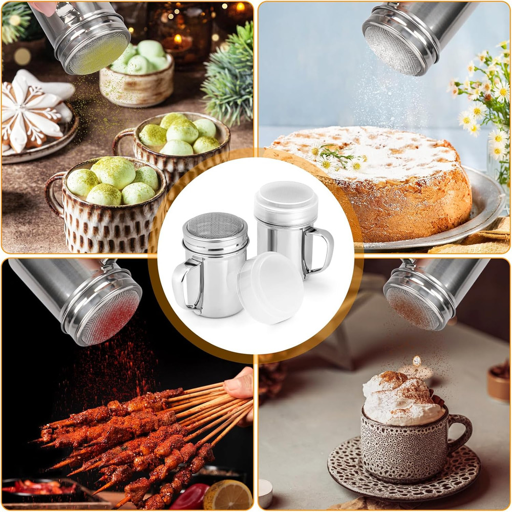 2 Pack Powdered Sugar Shaker Duster, Cinnamon Shaker Flour Sifter, Fine Mesh ...