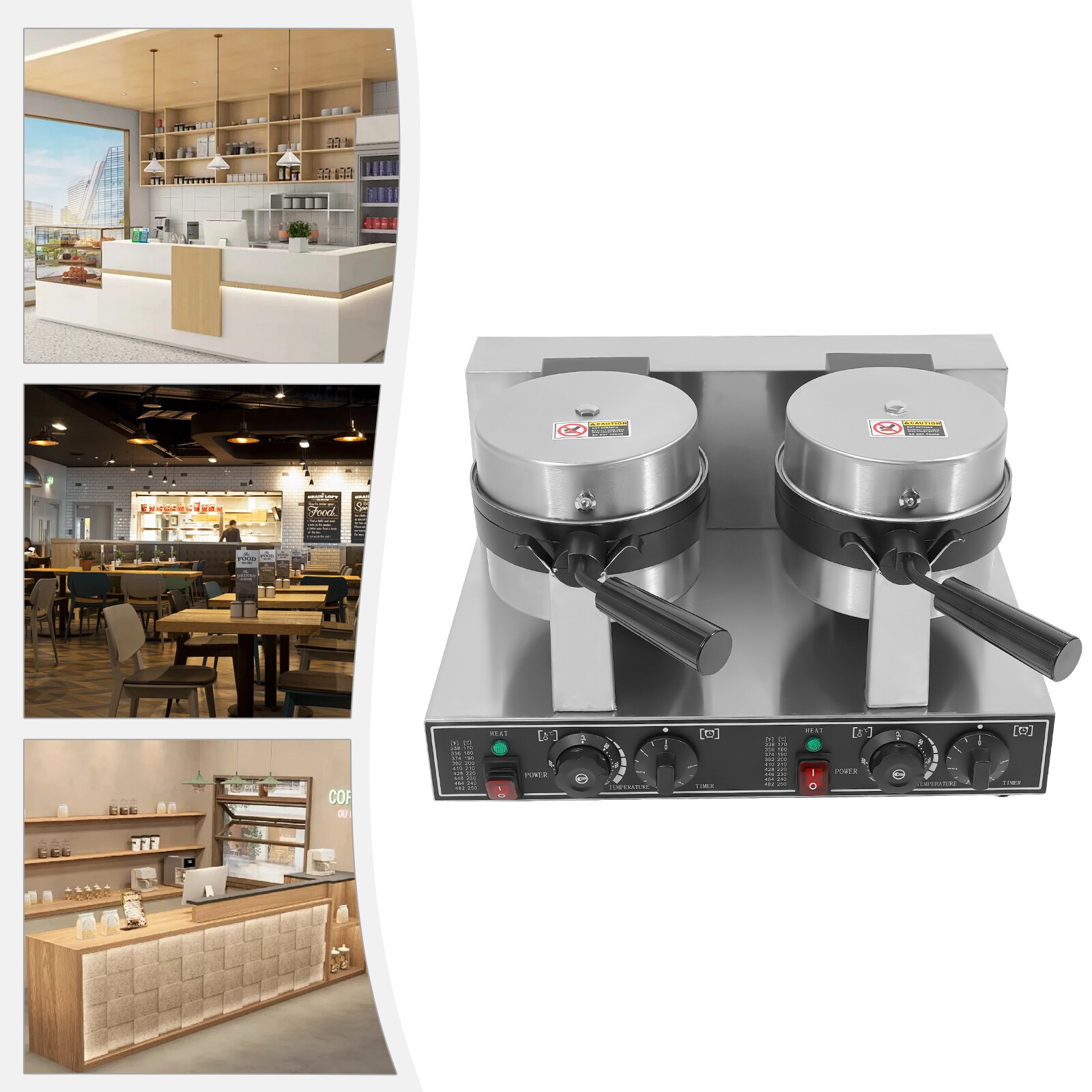 Commercial Dual Head Belgian Waffle Maker Rotating Double Waring Breakfast Maker