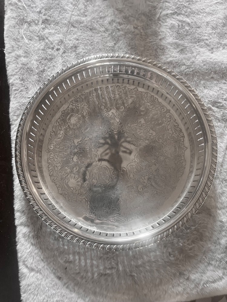 Vintage Sheridan Silver Plate Round Serving Tray