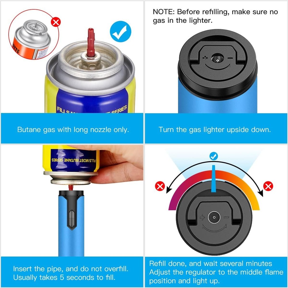 Torch Lighters 2 Pack Adjustable Jet Flame Butane Lighter, Refillable Gas Torch