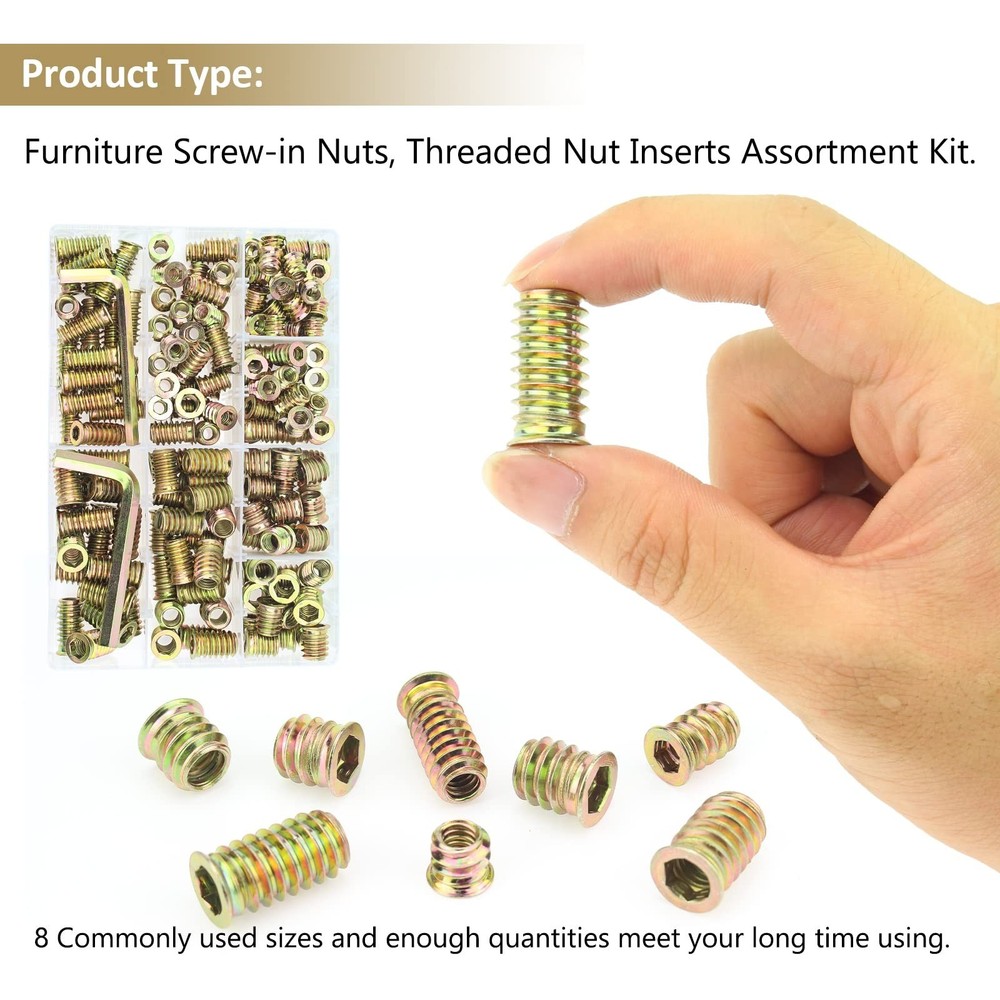 152 Pieces 1/4"-20, 5/16"-18 Threaded Inserts, Nut Inserts, Wood Inserts, Ste...