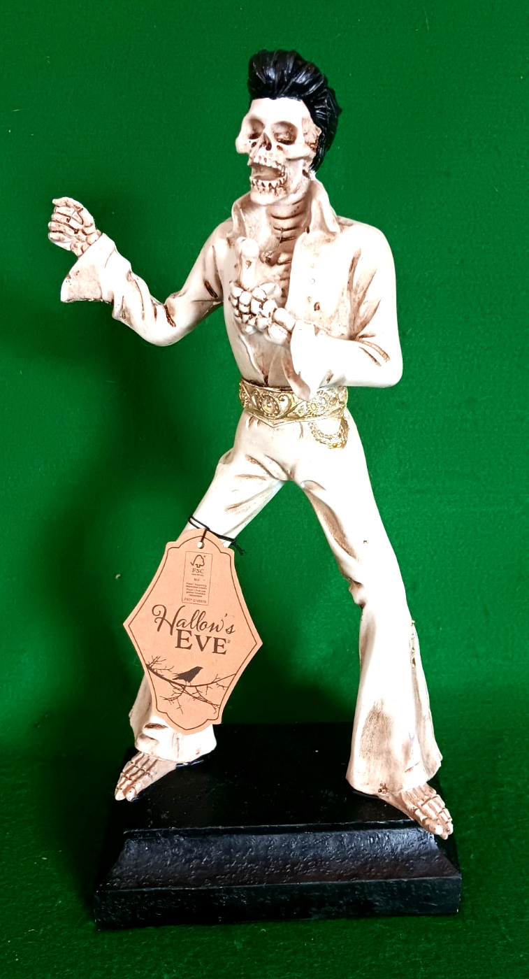 Hallow's Eve 12" Skeleton Elvis Performing in White Jumpsuit Resin Figurine,NWT!