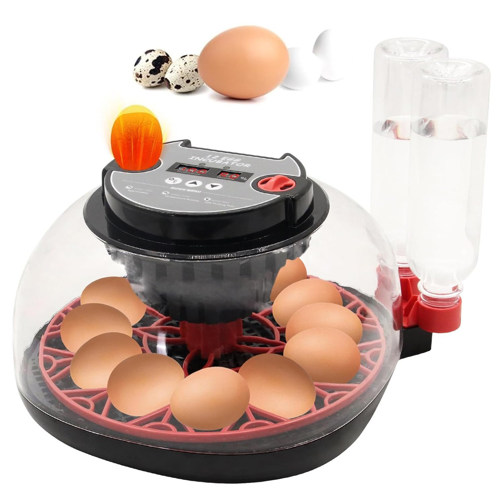 12 Egg Incubator with Humidity Display, Egg Incubator with Automatic Egg Turning