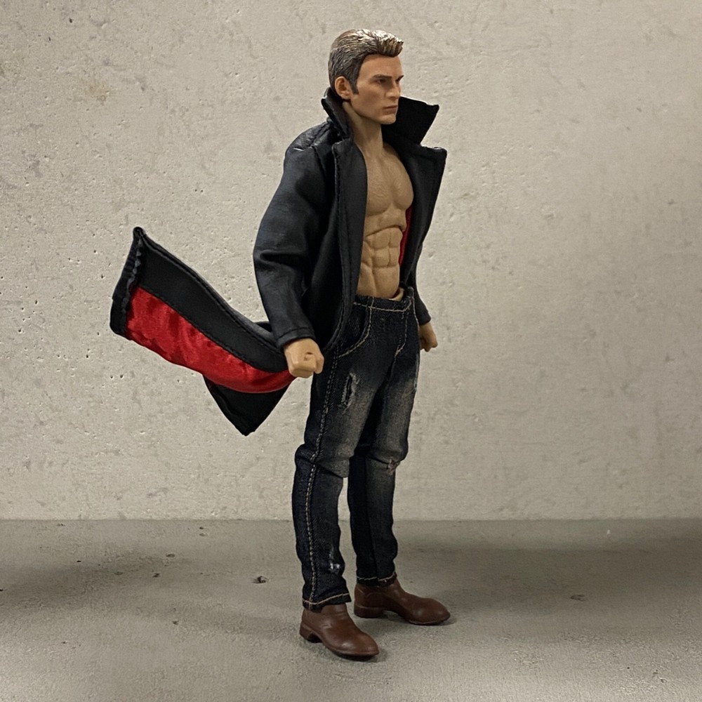 PB-LTC-BLD: 1/12 Black Red Faux Leather Coat for Mezco or Marvel Legends