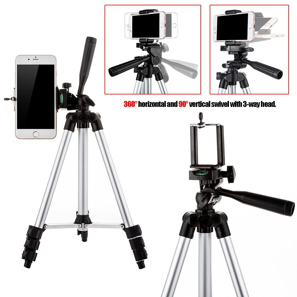 1P Professional Camera Tripod Stand + Phone Holder For Smartphone iPhone Samsung