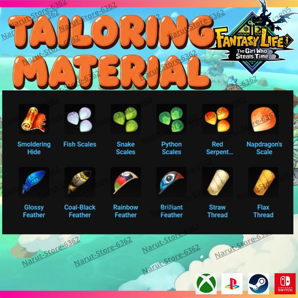 Fantasy Life I: Tailoring Material Bundle🌟 Crafting Material Ítems for Tailor
