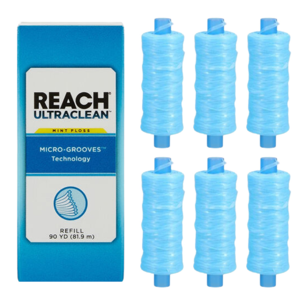 6-PACK REACH Ultraclean Dental Floss Refill, Shred-Resistant Mint Floss 90 yds