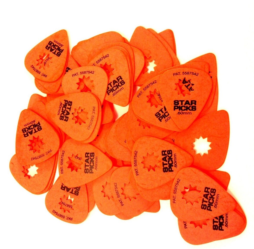 Everly Star Guitar Picks 72 Pack .60mm Orange