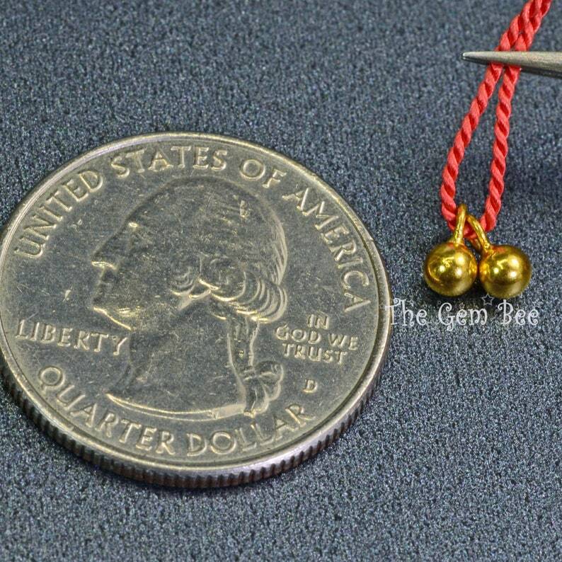 3.3mmx6.2mm 18k Solid Yellow Gold Ball Charm Finding PAIR (2)