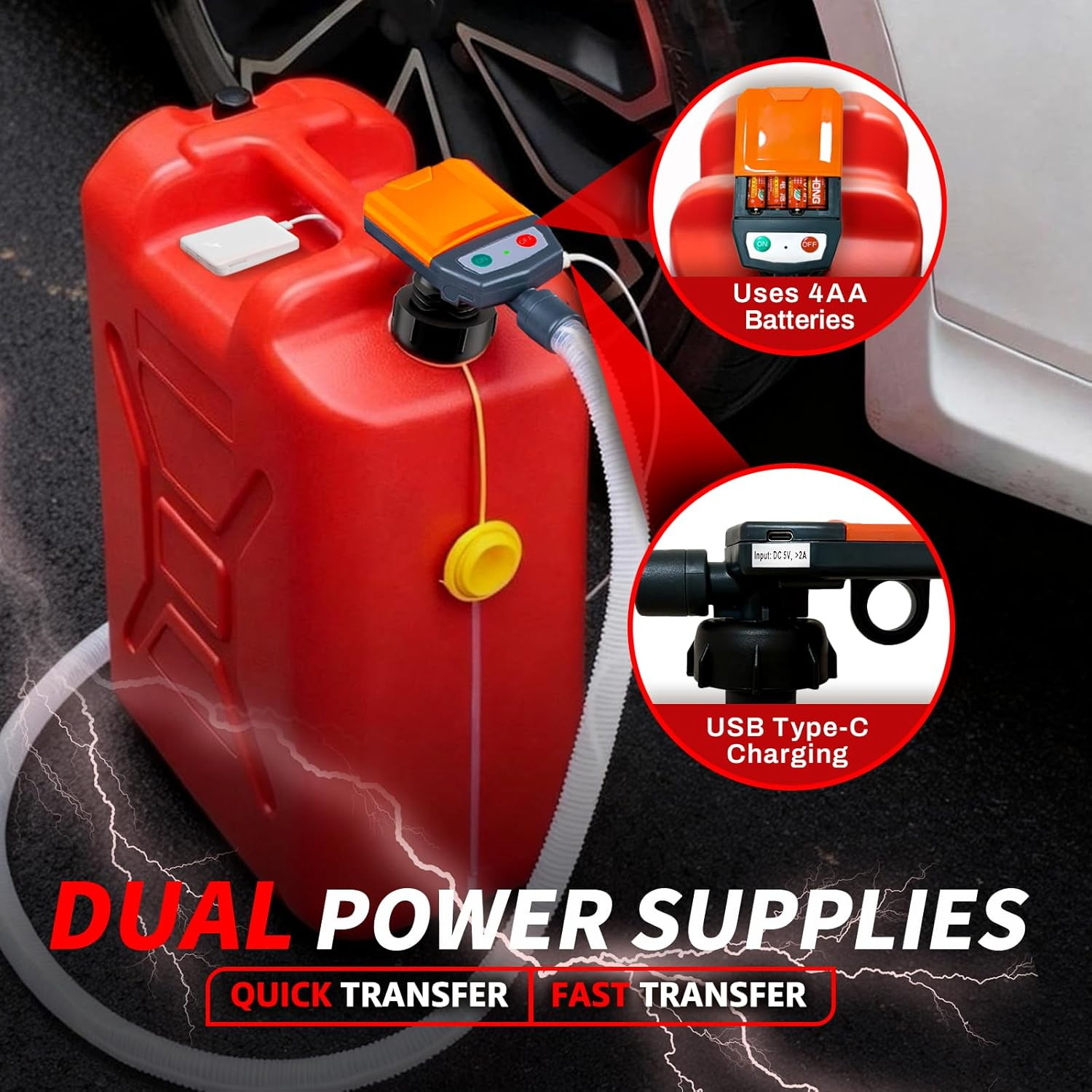 Gas Can Fuel Pump Cordless - 3.8 GPM Fast Flow Fuel Transfer Pump with Auto-Stop