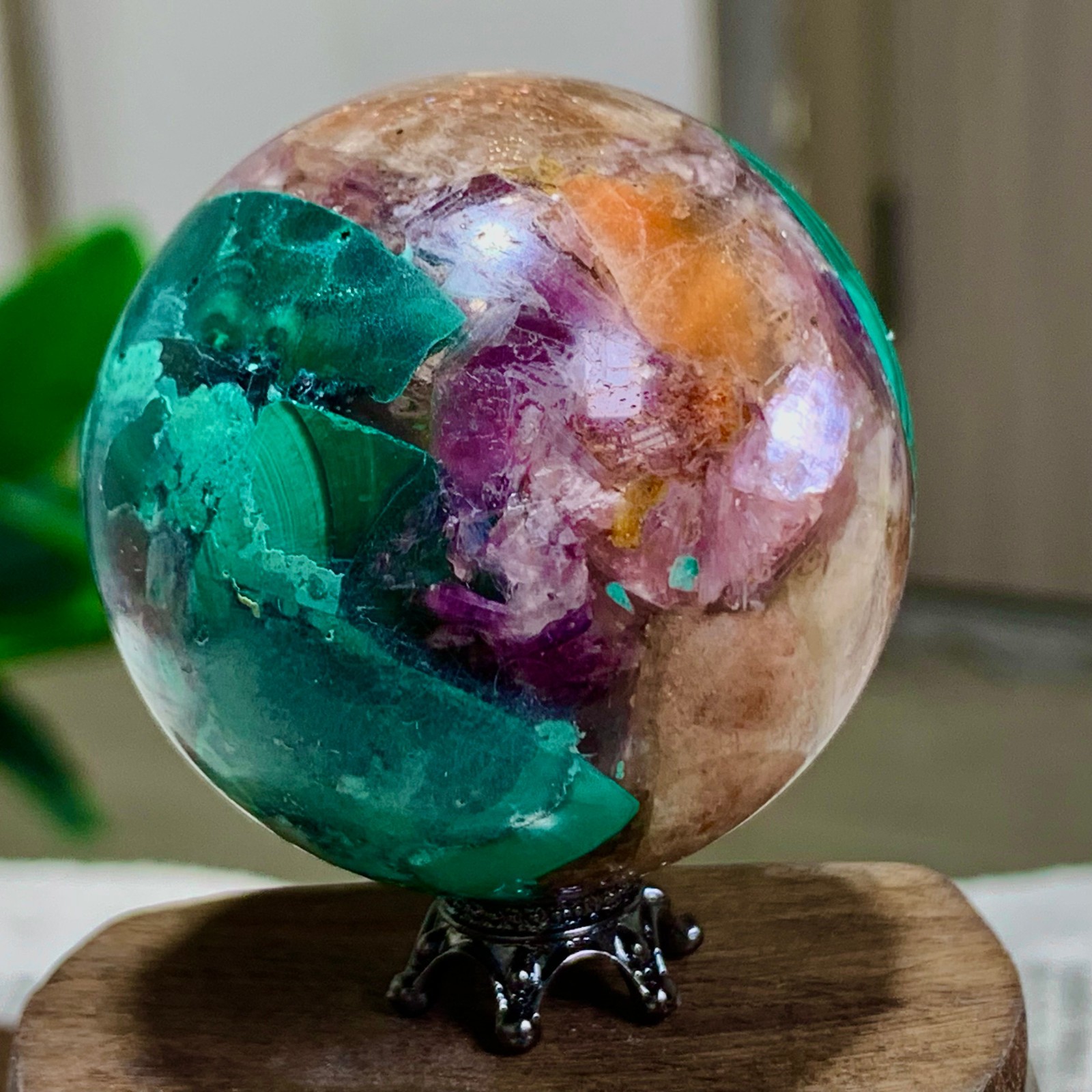 123G Newly discovered rare malachite purple mica symbiotic sphere restoration