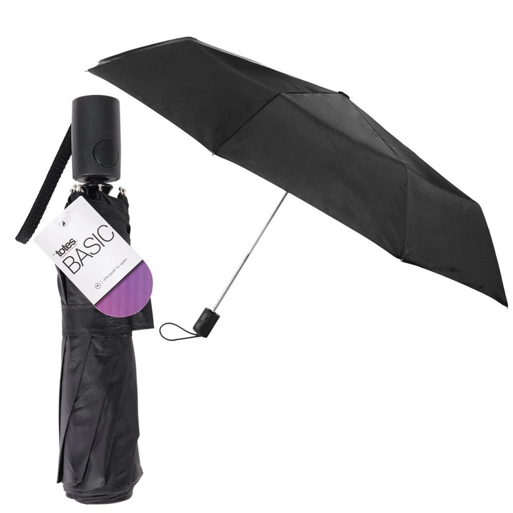 totes Basic auto open umbrella ~ 42 Coverage ~ Black NEW