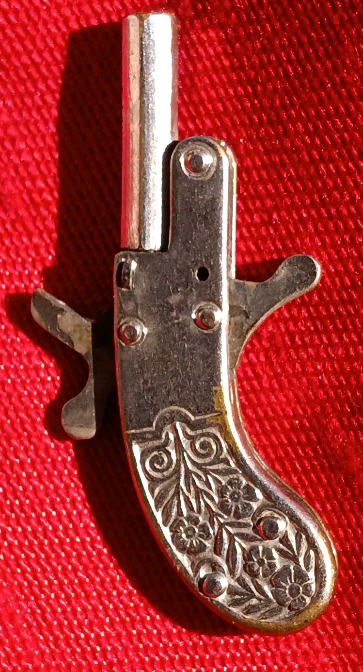 TINY MICRO ENGRAVED PIN FIRED MINI ( AUSTRIAN??) CAP GUN. FREE SHIPPING