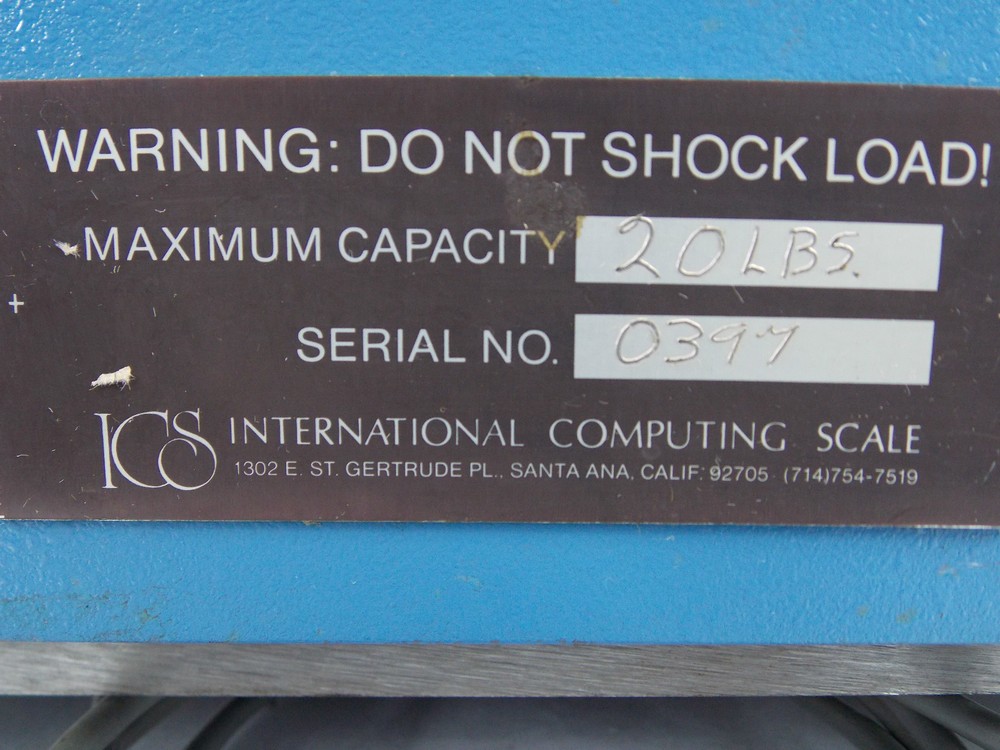 INTERNATIONAL COMPUTING SCALE SERIAL NO. 0397 MAX CAPACITY 20 LBS