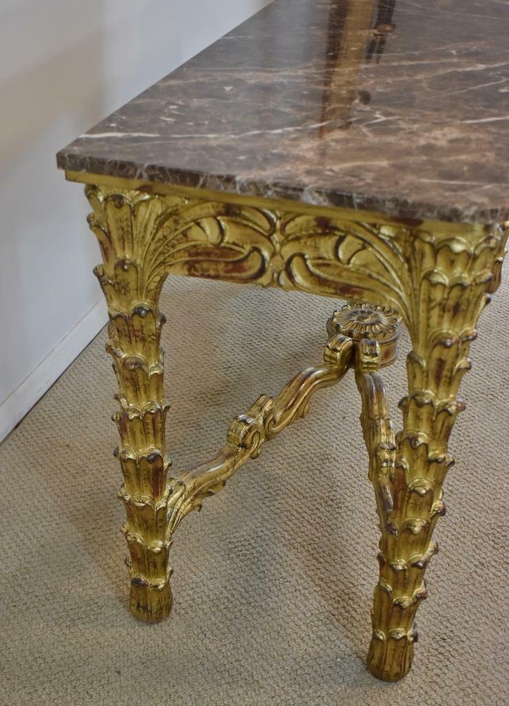 Carved Gilt Italian Marble Top Console Table