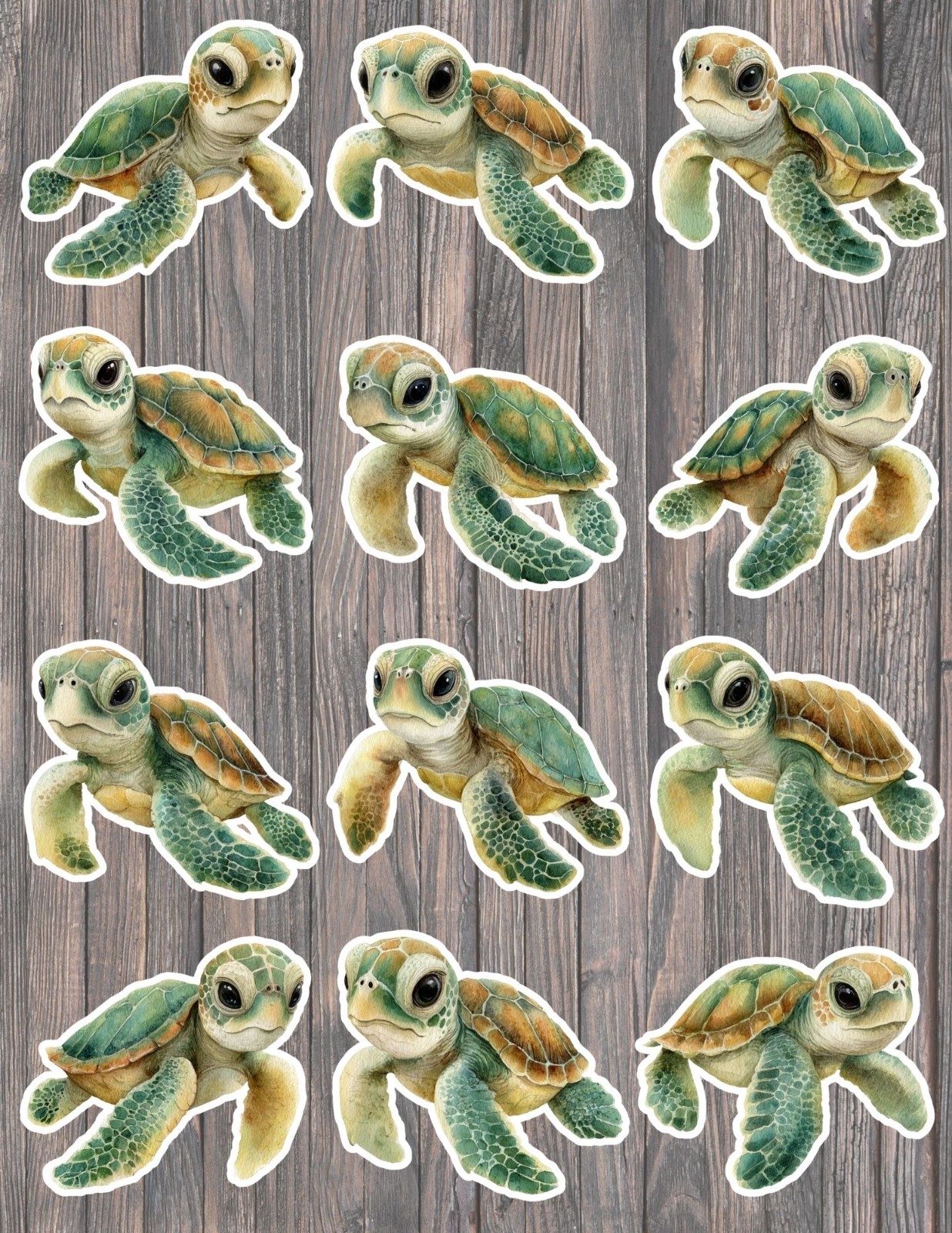 Baby Turtle Die Cut  Vinyl Stickers Set Scrapbooking Laptop Waterbottle