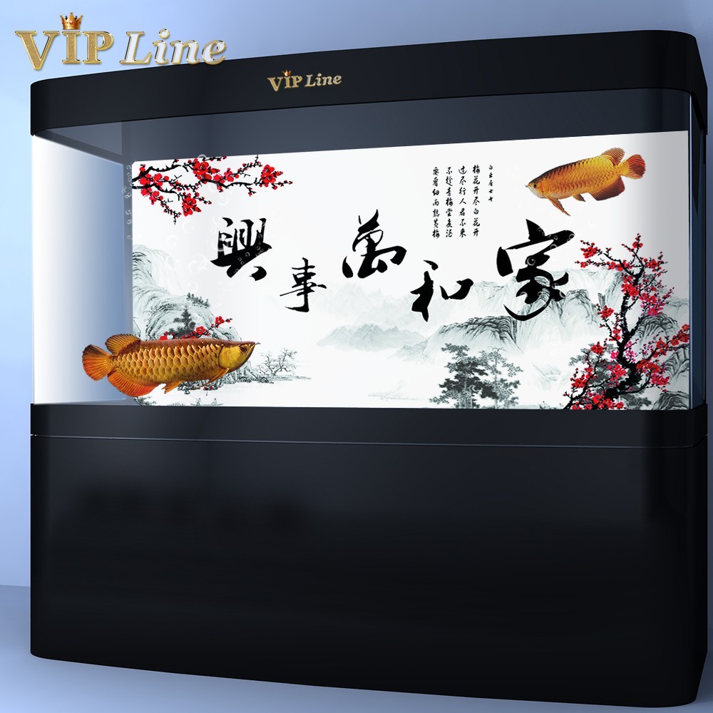Aquarium Background Poster Blessing Calligraphy HD Fish Tank Decor Landscape