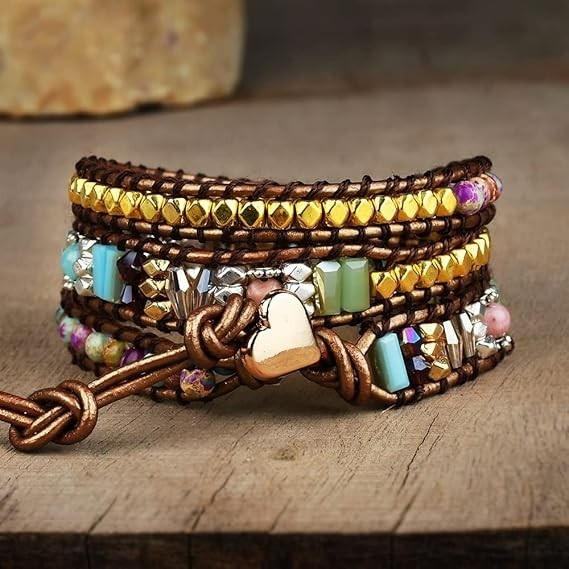 Natural Multilayer Jasper Copper 3 Strands Healing Braided Boho Wrap Bracelet