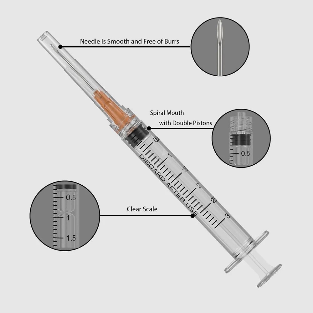 25 Gauge 1 inch Needle with Syringe(30 Pack) , 3ml Luer Lock 25G /1inch