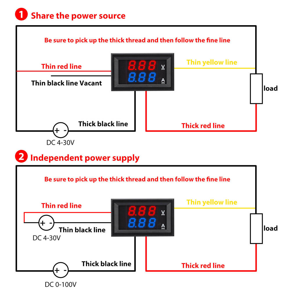 5pcs LED Digital Voltmeter Ammeter Dual Volt Amp Meter Voltage Gauge DC 100V 10A