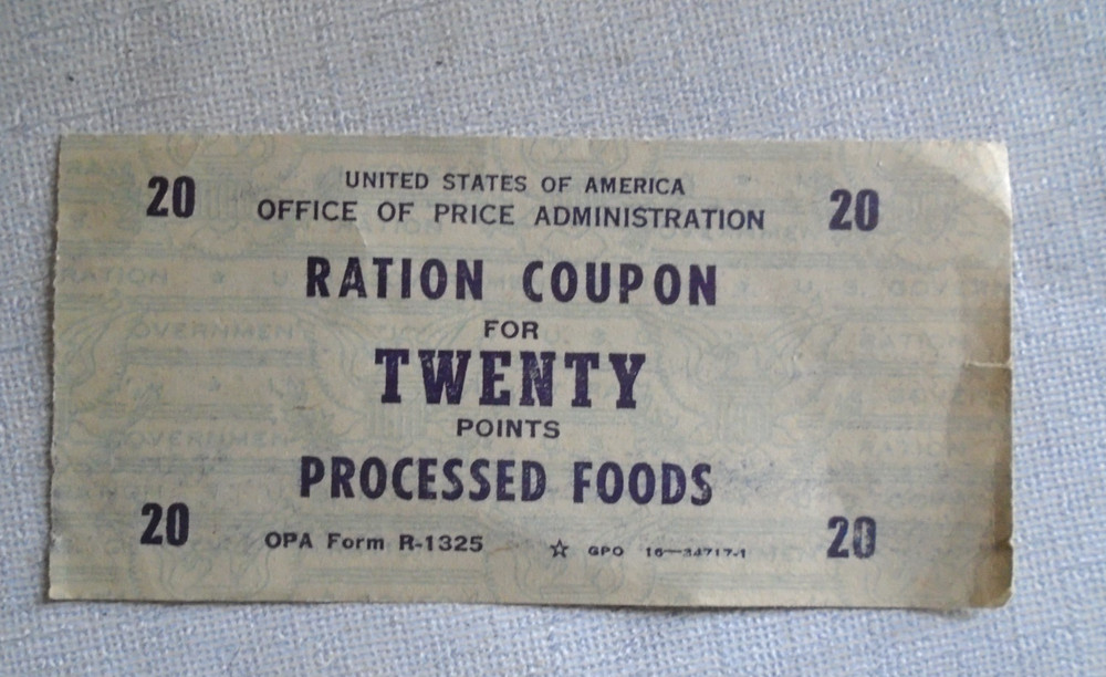 WWII ration coupon for twenty points processed food