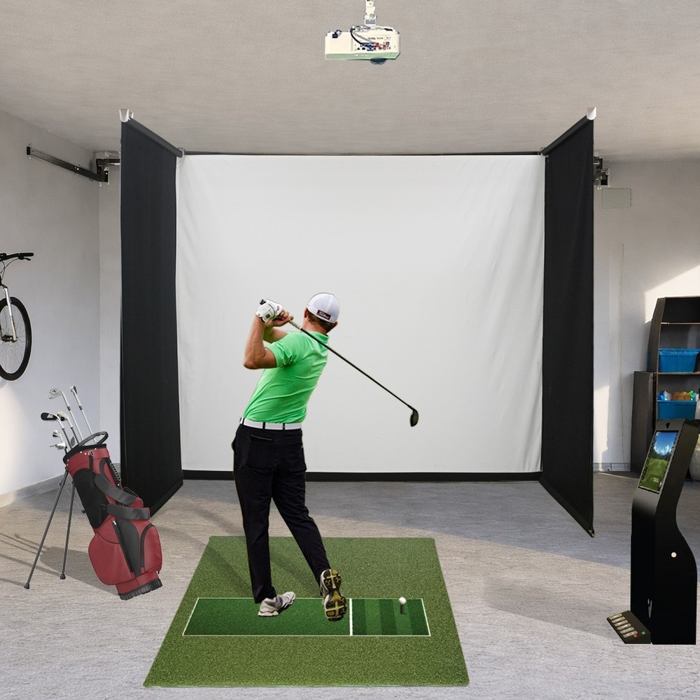 Motorized Golf Simulator Screen Enclosure for Garage Ceiling Mounted Retractabe