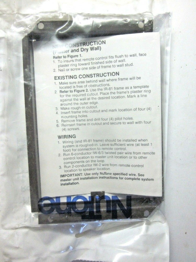 NuTone Rough-In IR-81 Intercom Remote Control Frame For IC201, 301, 401 Controls