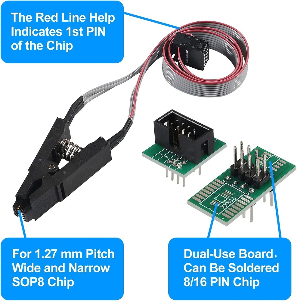 EEPROM BIOS USB Programmer CH341A + SOIC8 Clip + 1.8V Adapter + SOIC8 Adapter...