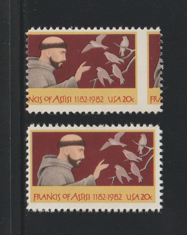 US EFO ERROR Stamps: #2023 Francis of Assisi, birds: Misperf & Normal. MNH