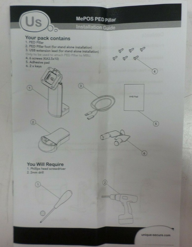 Unique Secure ME01-AD02 Mepos PED Pillar Module, Black