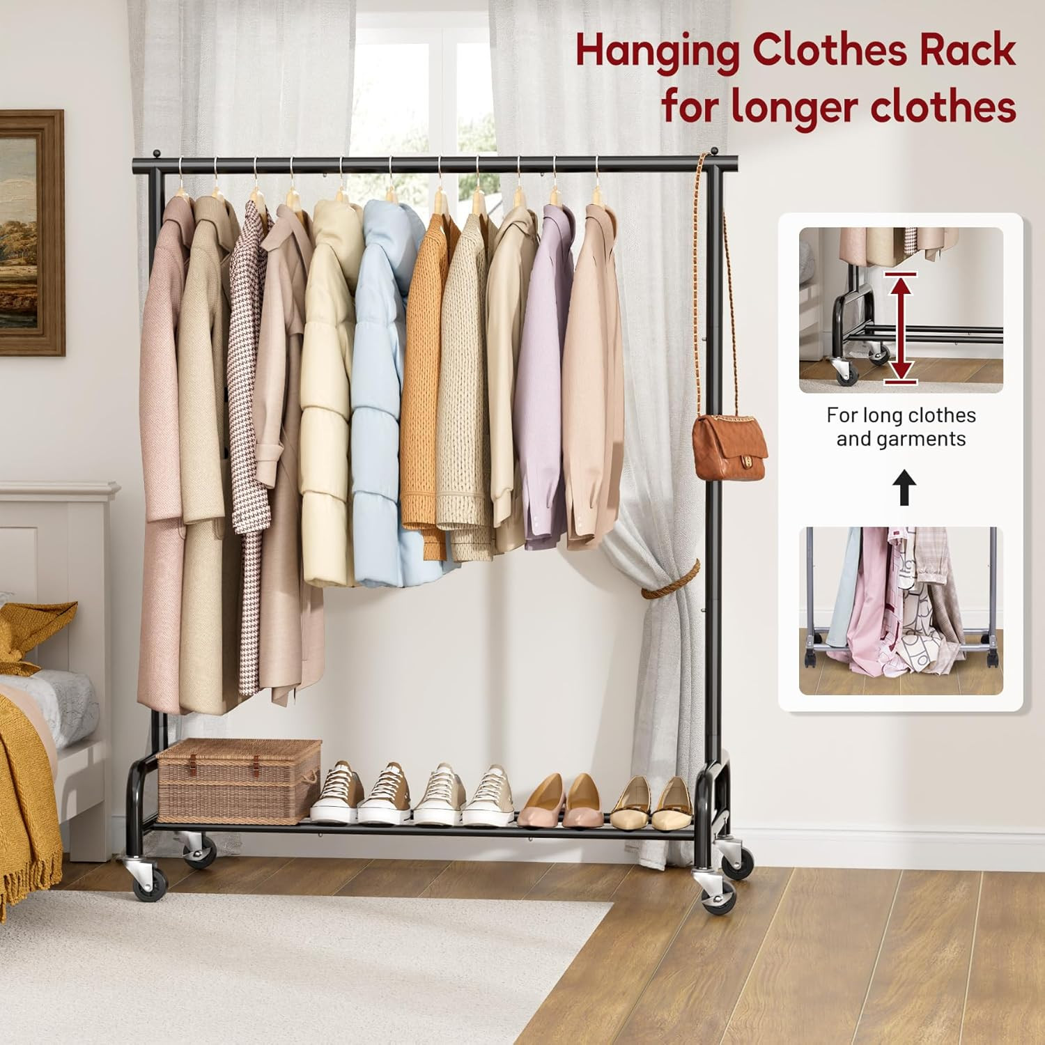 Heavy Duty Clothing Racks for Hanging Clothes Rack, 43" Wide Rolling Garment Rac