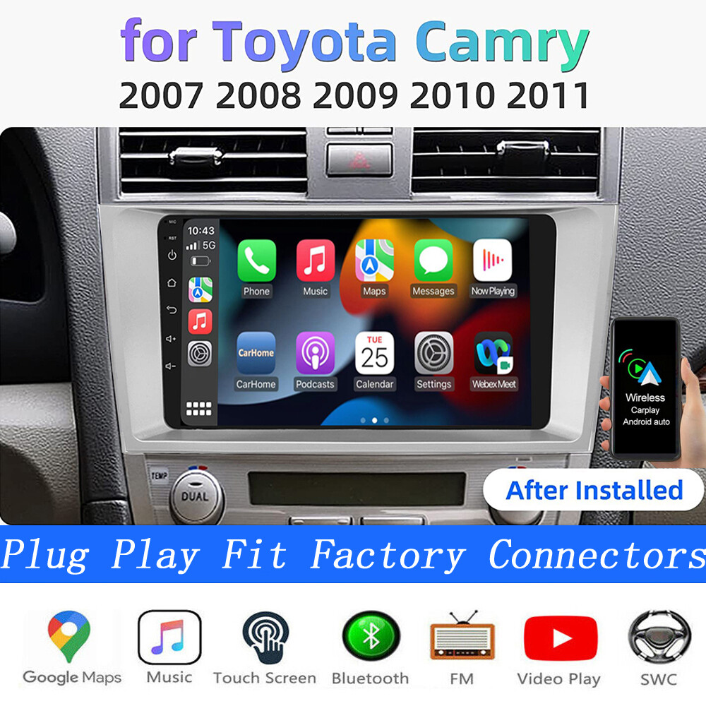 For Toyota Camry 2007-2011 Android 13 Apple CarPlay Car Stereo Radio GPS Navi