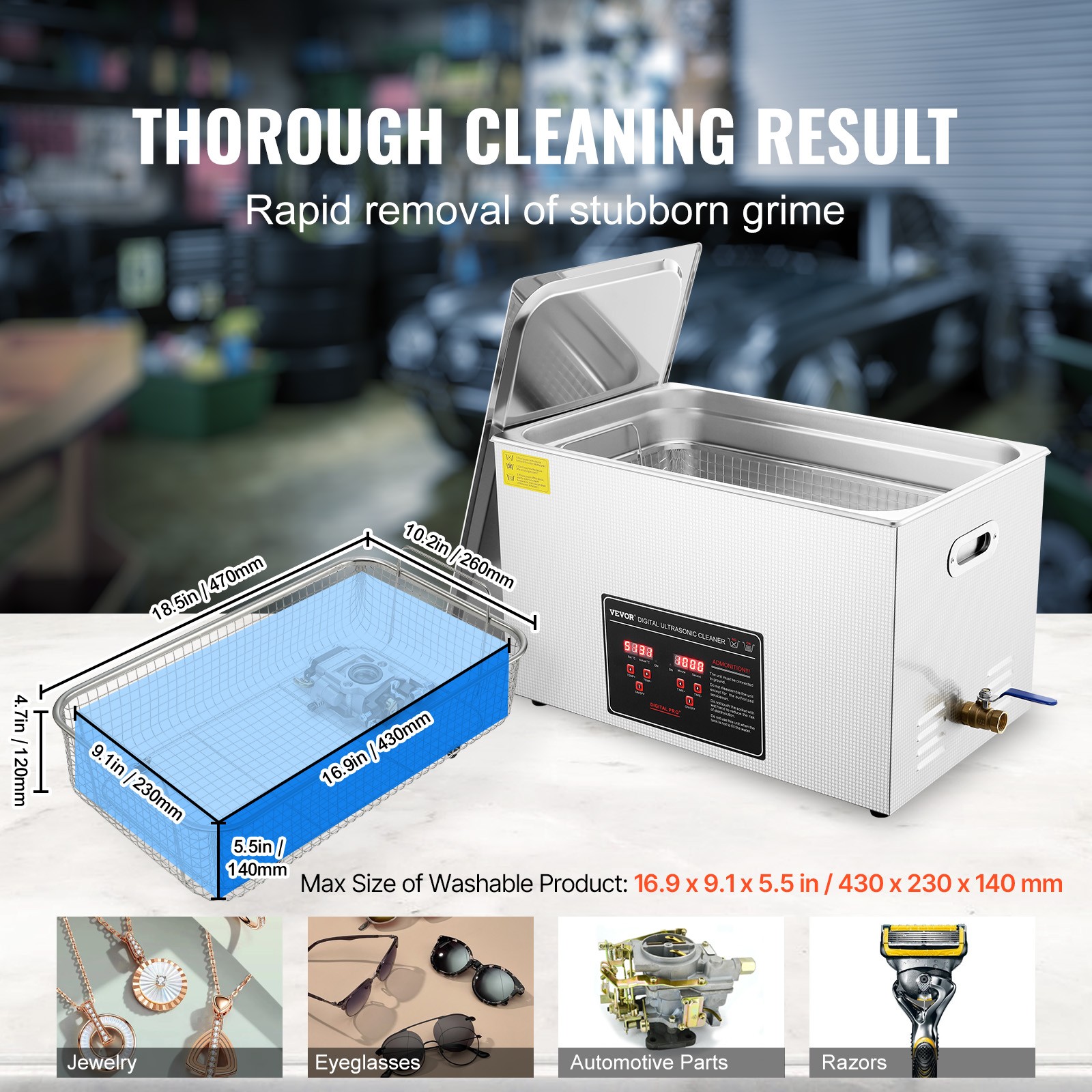 VEVOR 30L Ultrasonic Cleaner with Timer Heating Machine Digital Sonic Cleaner