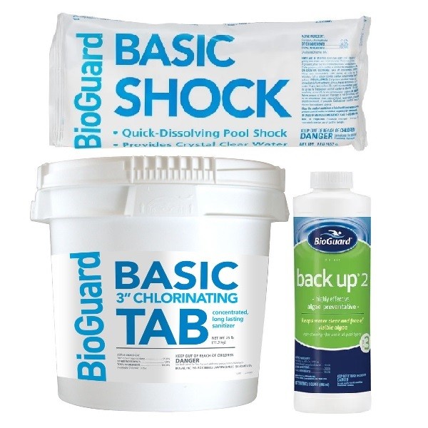 BioGuard Pool Chemical Kit - 50 lbs Basic Tabs - 24 lbs Basic Shock - 3 Back-...