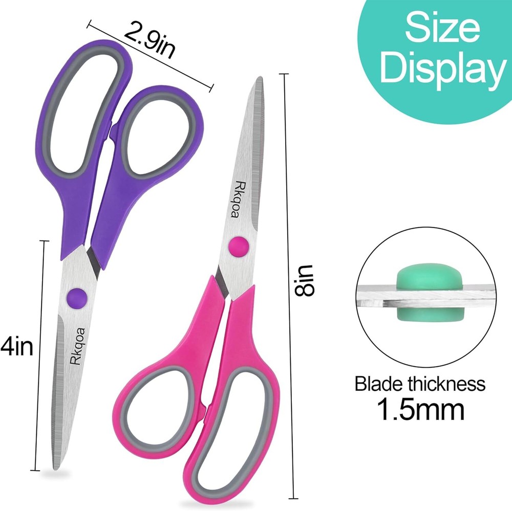 Scissors, Rkqoa 8" Scissors All Purpose 6 Pack - Multicolor 6