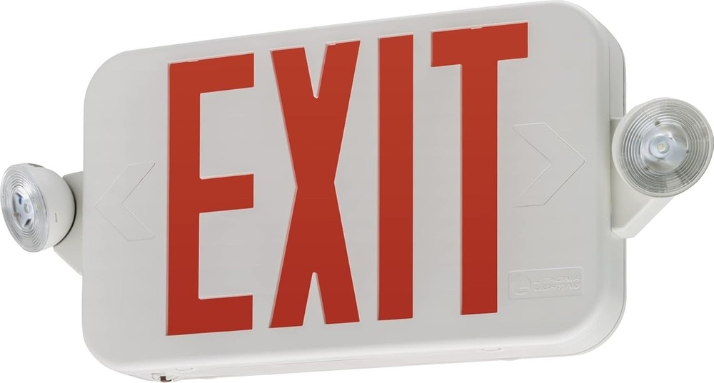 LITHONIA LED EXIT & EMERGENCY LIGHT SIGN COMBO ADJUSTABLE OPTICS RED/GREEN NEW