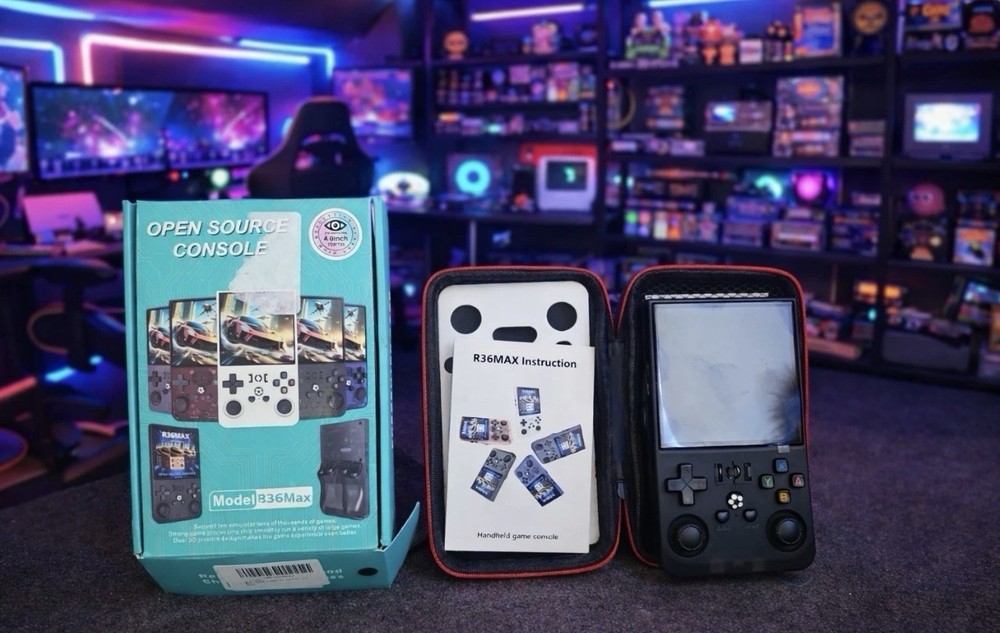 R36Max Open Source Handheld Game Console, Black, USB-C Connectivity