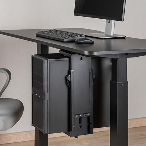 Mount-It! CPU Under Desk Mount Bracket Rack, Adjustable Computer Tower Black