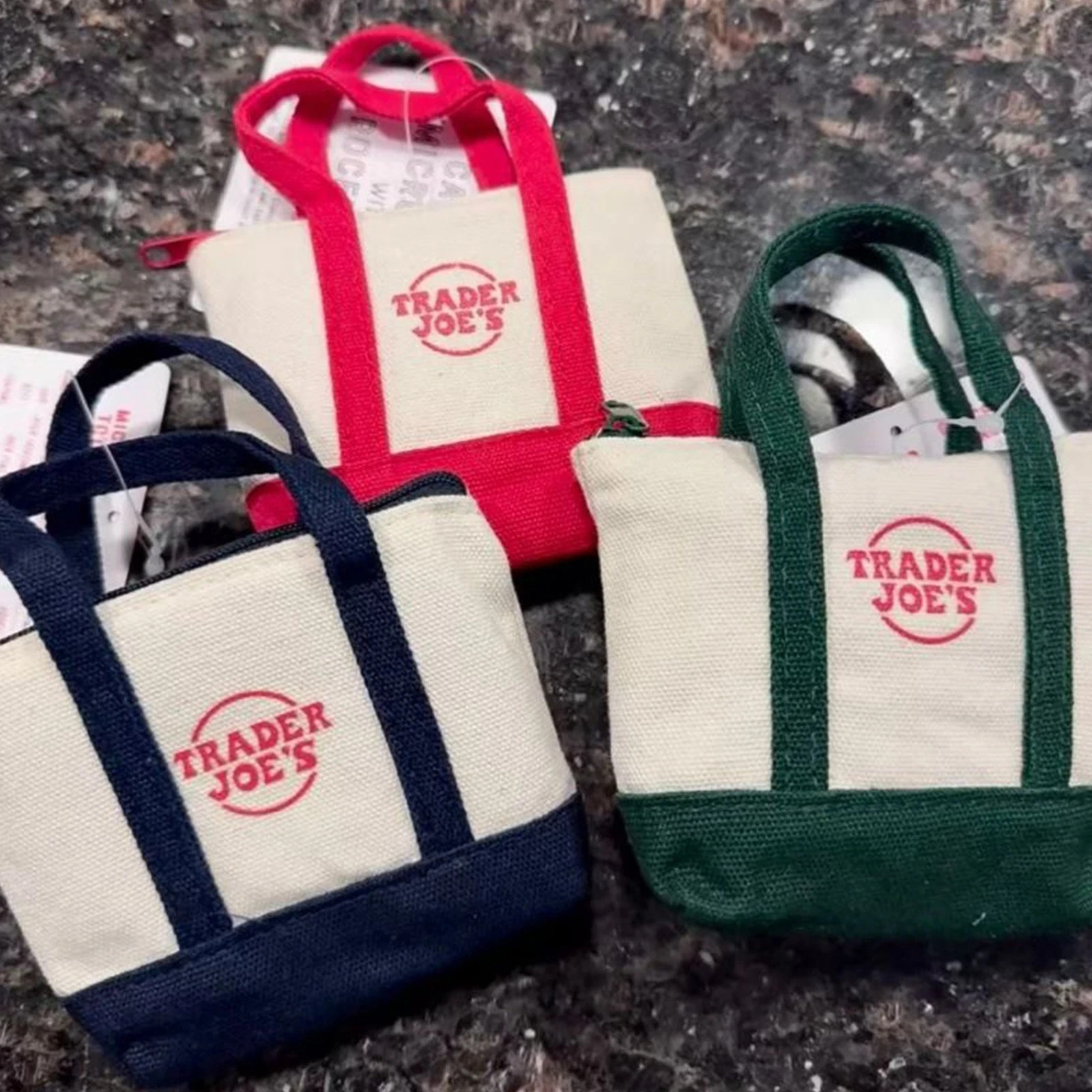 Set of 3 Trader Joe's Canvas Micro Tote With Storage Bag 2025 Christmas Limited