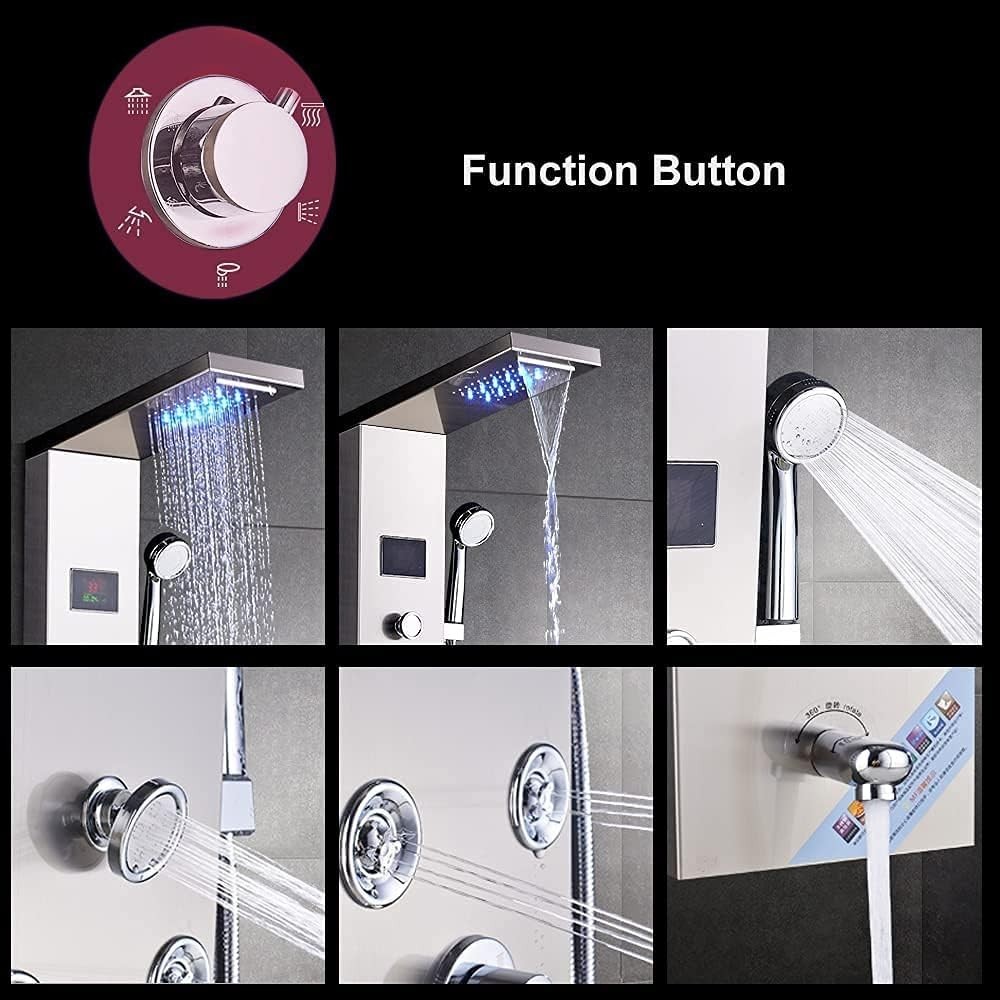 Brushed Nickel 6-Function Shower Tower with Rainfall LED Shower Head & Spa Jets